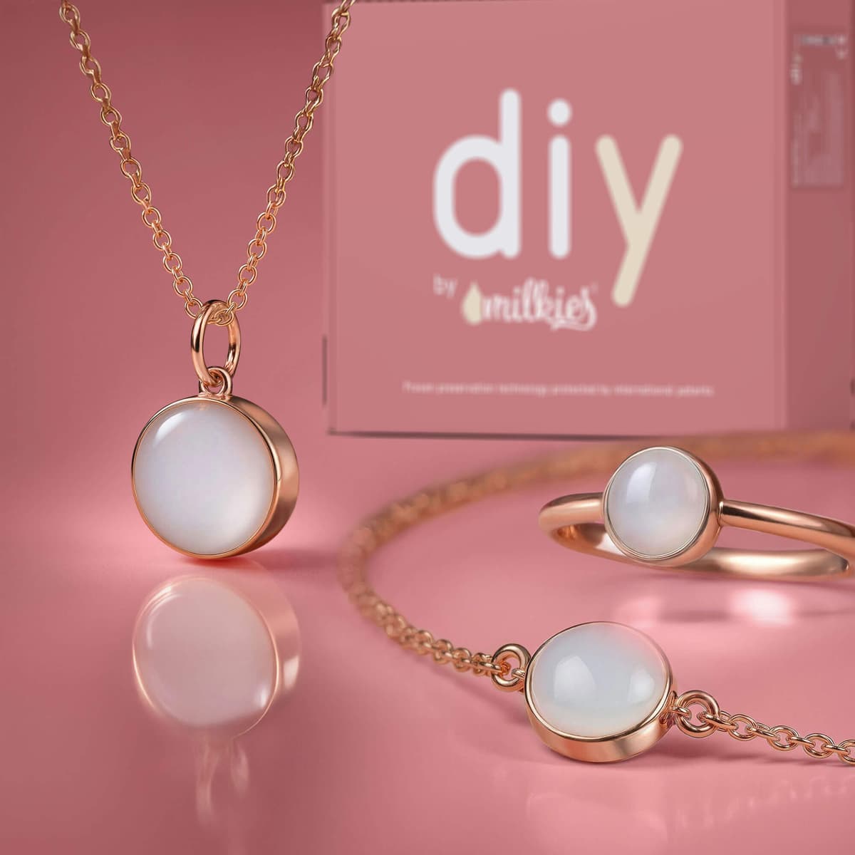 Kit DIY Gioielli al Latte Materno - Set: Collana 12mm "Circle of Life" + Bracciale + Anello