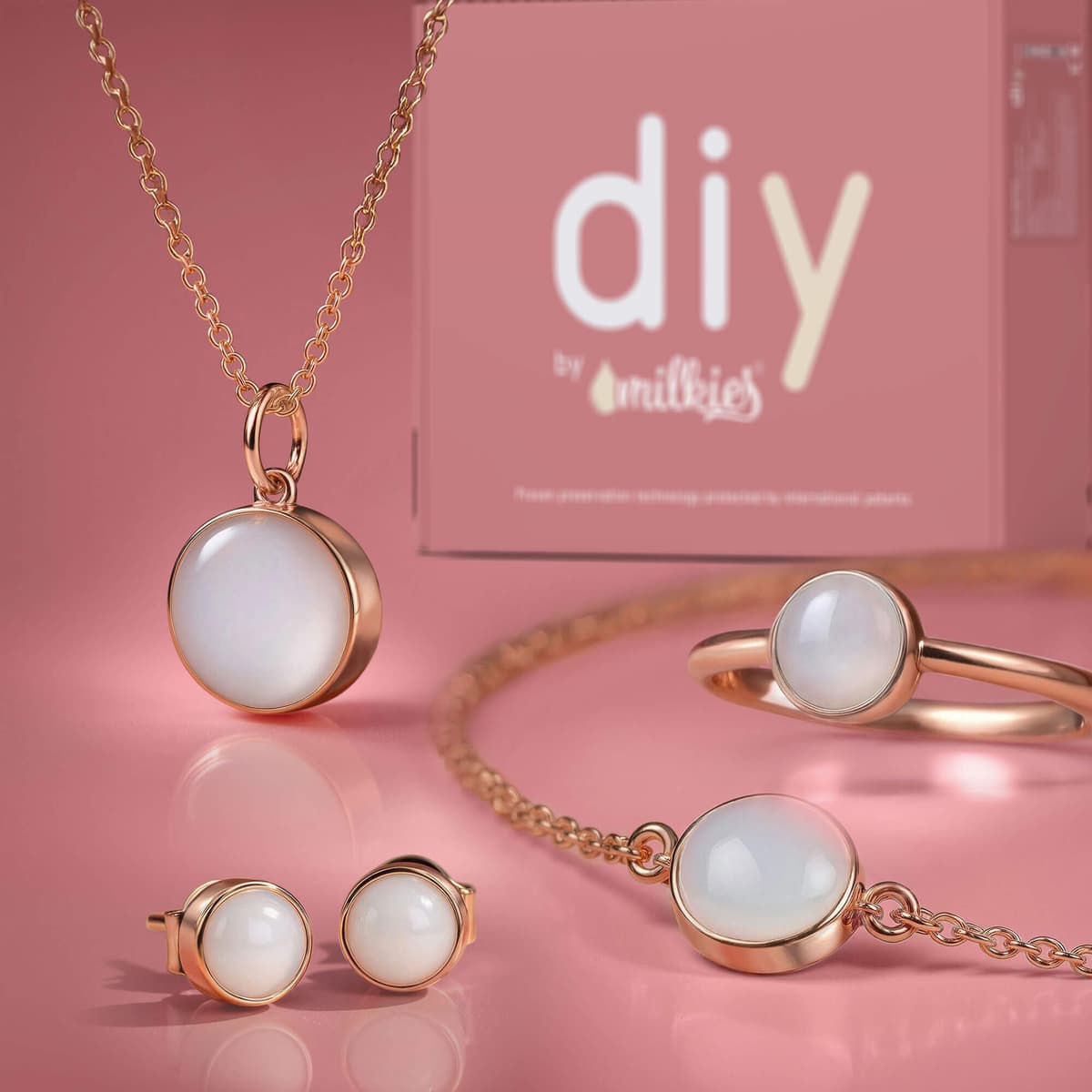 Kit DIY Gioielli al Latte Materno - Set: Collana 12mm "Circle of Life" + Bracciale + Anello + Orecchini