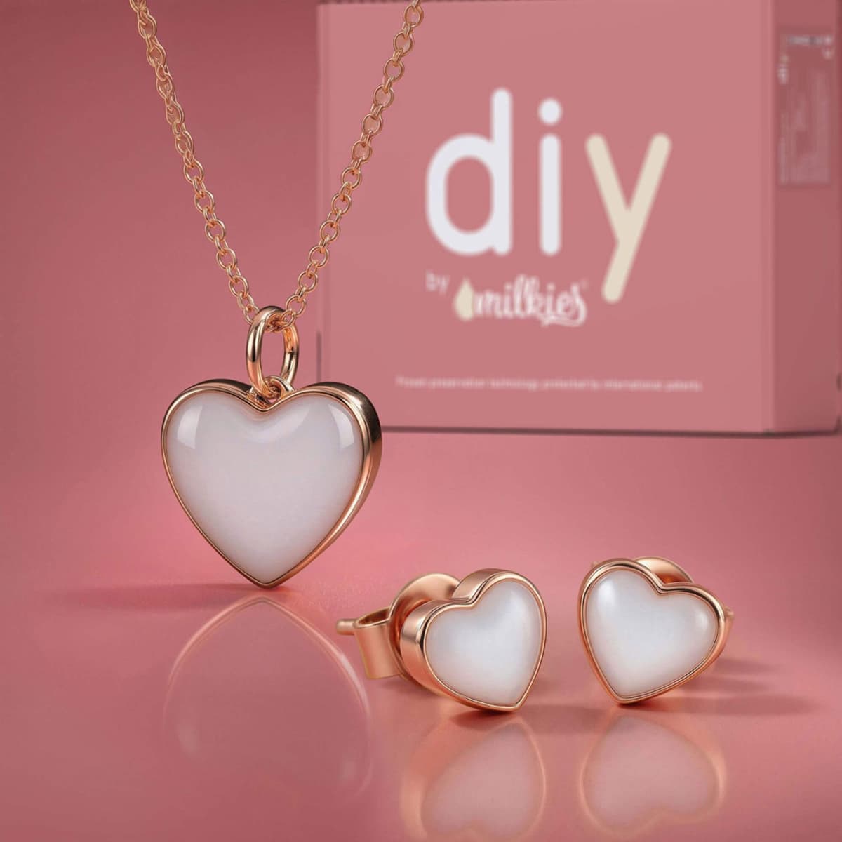 Kit DIY Gioielli al Latte Materno - Set: Collana "Sweetheart" + Orecchini a Cuore